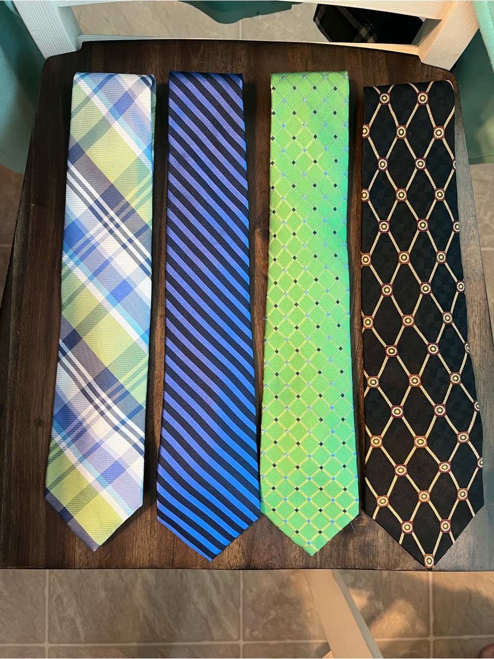 Nautica Silk Tie Lot of 4 Plaid Diagonal Stripe Grid Lattice Chain